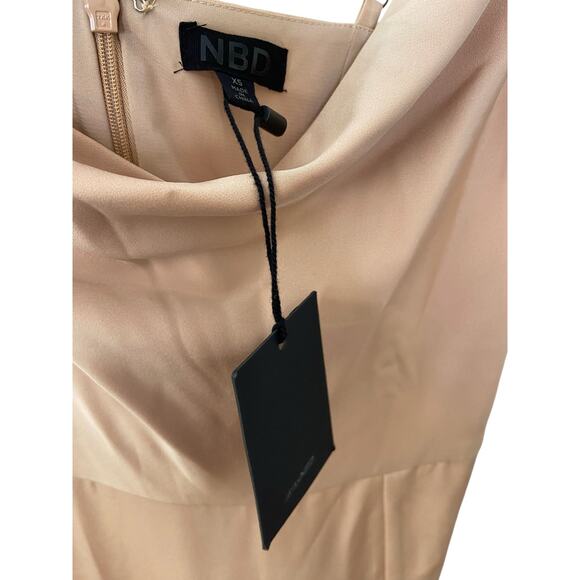 NBD Lila Gown Maxi Satin Cowl Neck Adjustable Strap Side Slit Champagne Size XS - Picture 6 of 11
